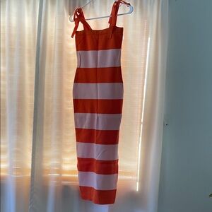 Vibrant Orange and White Striped Midi Dress